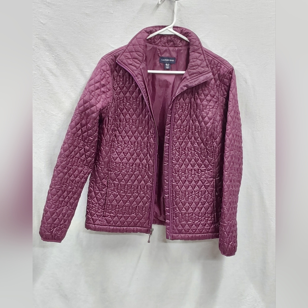 Lands End Womens Maroon Quilted Full Zip Primaloft Jacket Medium Petite